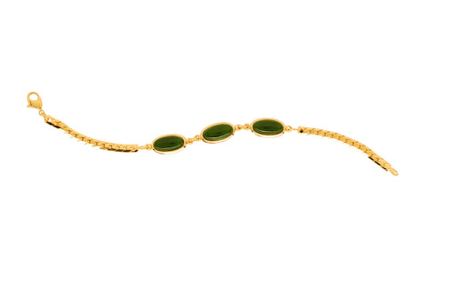 GO952 Gold Greenstone 3 Ovals Bracelet