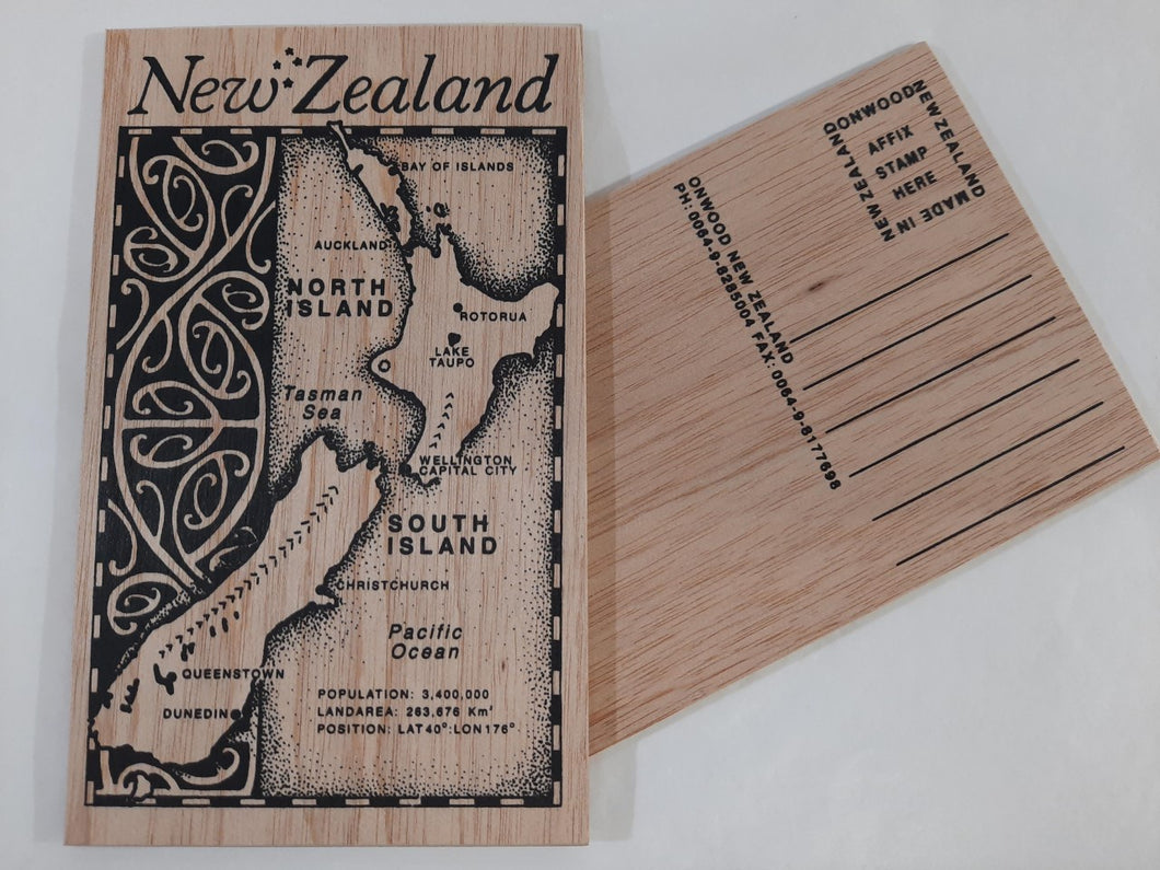 On1/1 Nz Map Wooden Postcard