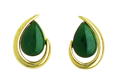 JE239 Gold Greenstone Tear Drop Earrings