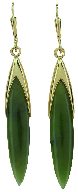 JE253 Gold Greenstone Gum Leaf Earrings