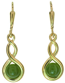 JE225 Gold Greenstone Double Twist Earrings