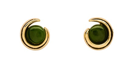 JE489 Gold Greenstone Koru Stud Earrings
