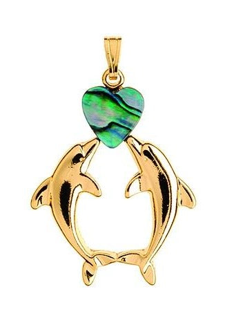 GP562 Paua Gold Kissing Dolphin Pendant